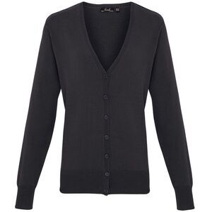 Premier Womens/Ladies Button Through Long Sleeve V-neck Knitted Cardigan / Charc